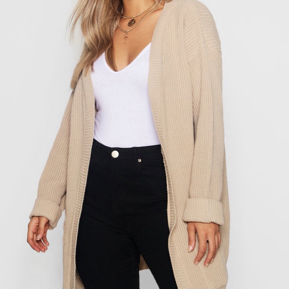 NWT Boohoo Plus Chunky Oversized Cardigan Tan Camel